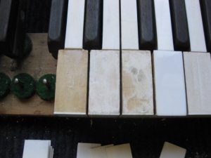 Challen grand piano front ivory key tops repair from Mrs P in Canvey Island.