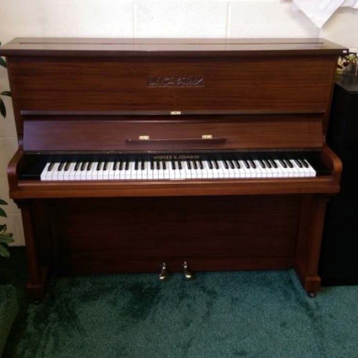 Hodges & Johnson Piano With Mahogany Carved Marquetry - £895 - H 119 / L 149 / D 56cm
