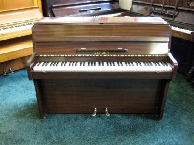 zender compact full size piano in medium mahogany piano 1